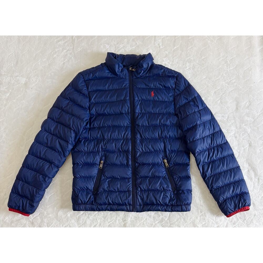 Polo Ralph Lauren Boys Size M 10-12 Down Insulated Puffer Jacket Navy Blue Red